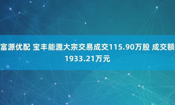 富源优配 宝丰能源大宗交易成交115.90万股 成交额1933.21万元